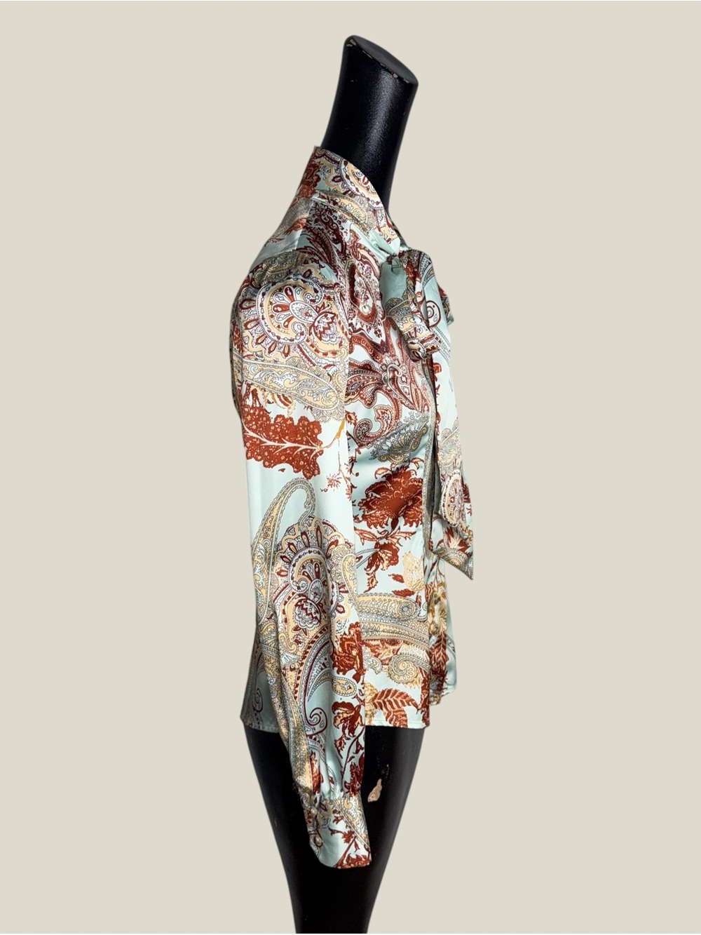Hawes & Curtis Fitted Paisley Bow-Tie Blouse - Mint & Rust - Picture 8 of 9